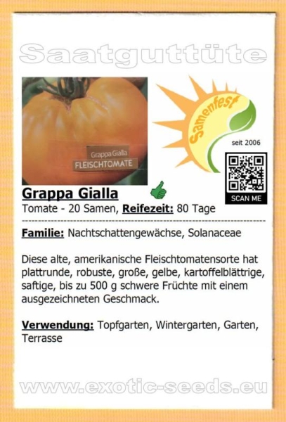 Tomate * Grappa Gialla * Fleischtomate * 20 Samen